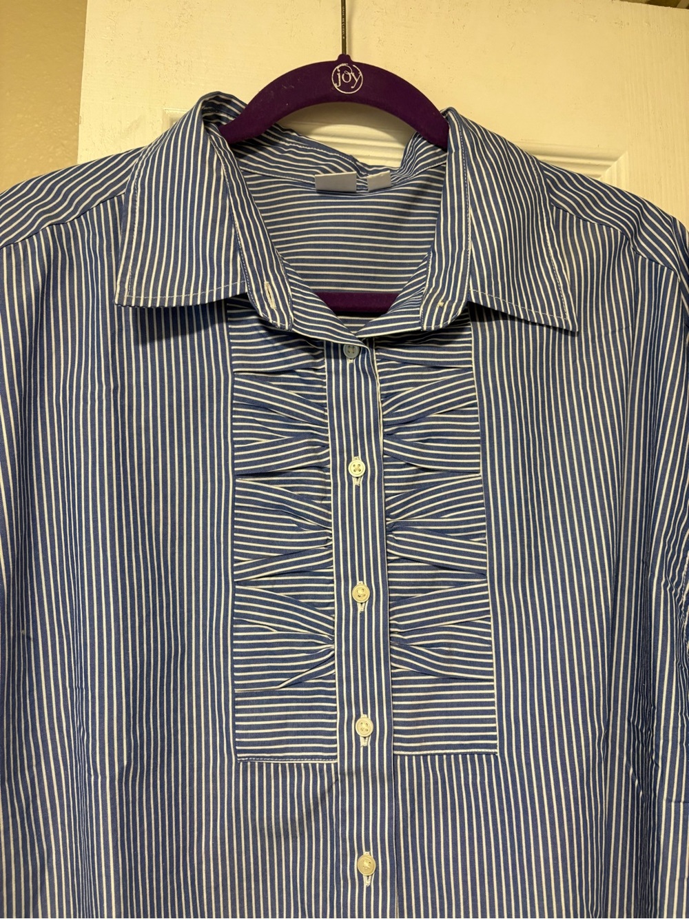 GAP Blue Striped Poplin oversized Button-Down shirt L - Picture 6 of 9